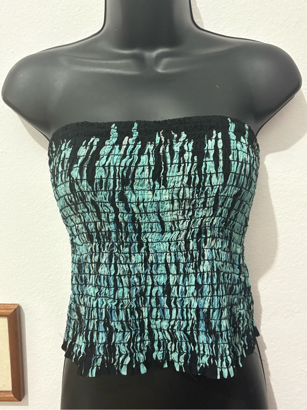 Cache Strapless Black and Aqua Smocked Tube Top